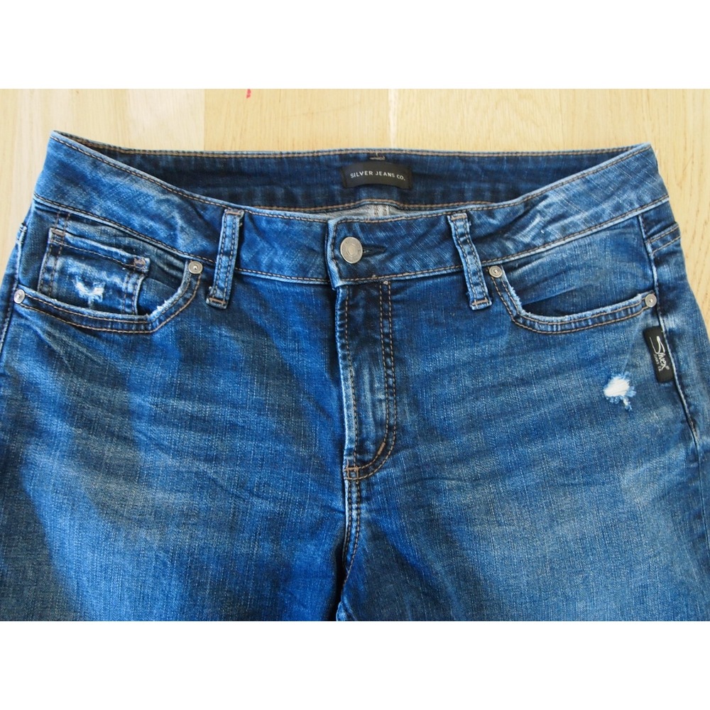 Silver Jeans Co Womens Cropped Jeans Distressed Blue Denim Selvedge Sz 31 - Picture 6 of 9